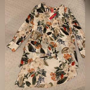 Floral asymmetrical tunic blouse, womens L
